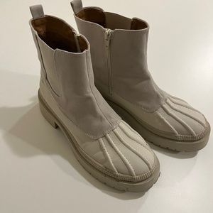 Faux Suede Cream Chunky Soles Ankle Boots 9.5